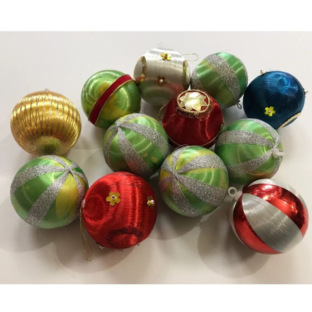 Vintage Satin Christmas Tree Balls Baubles Ornaments